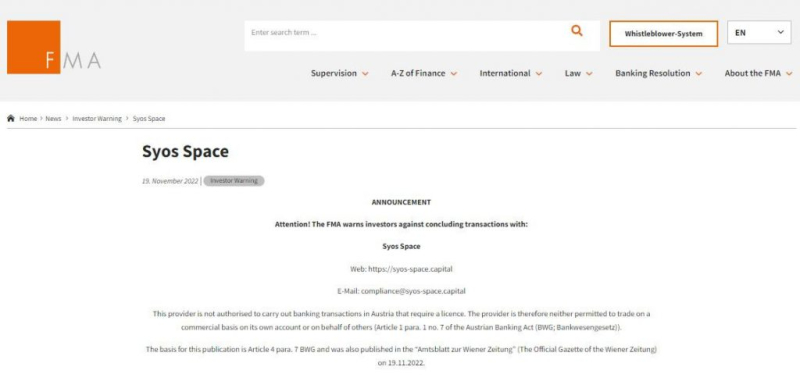 Syos Space Review: Another Scam Broker On The Market