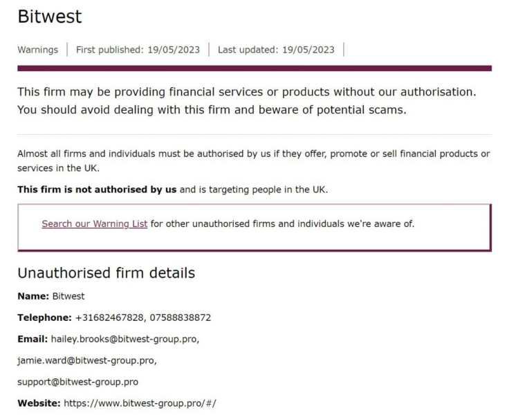 BitWest Group Review: Why Did FCA Ban the Brokerage?