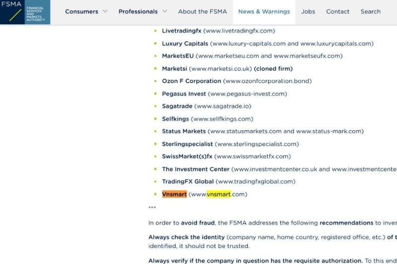 VNSmart Review – Why FSMA Issues A Warning Against VNSmart Broker?